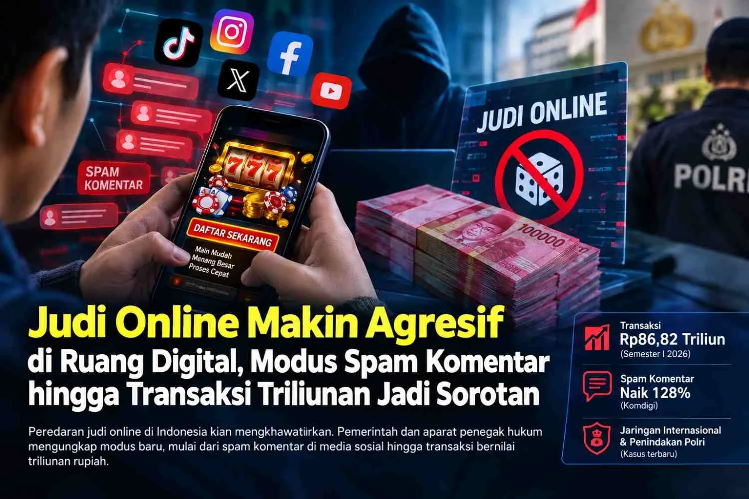 Judi online makin agresif di ruang digital dan modus spam komentar media sosial | Jendral888
