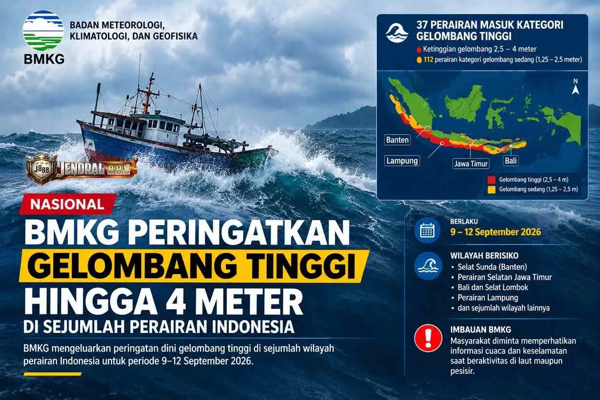 BMKG Peringatkan Gelombang Tinggi hingga 4 Meter, Berlaku 9–12 September 2026