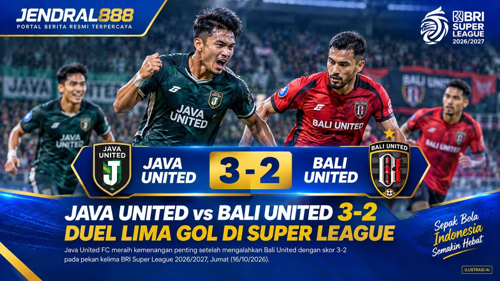 Java United Tundukkan Bali United 3-2, Duel Lima Gol Warnai BRI Super League 2026/2027